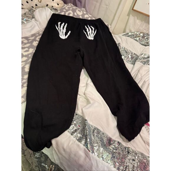 VS pink halloween 24 white skeleton hands sweatpants black campus joggers XL plu - Picture 3 of 8